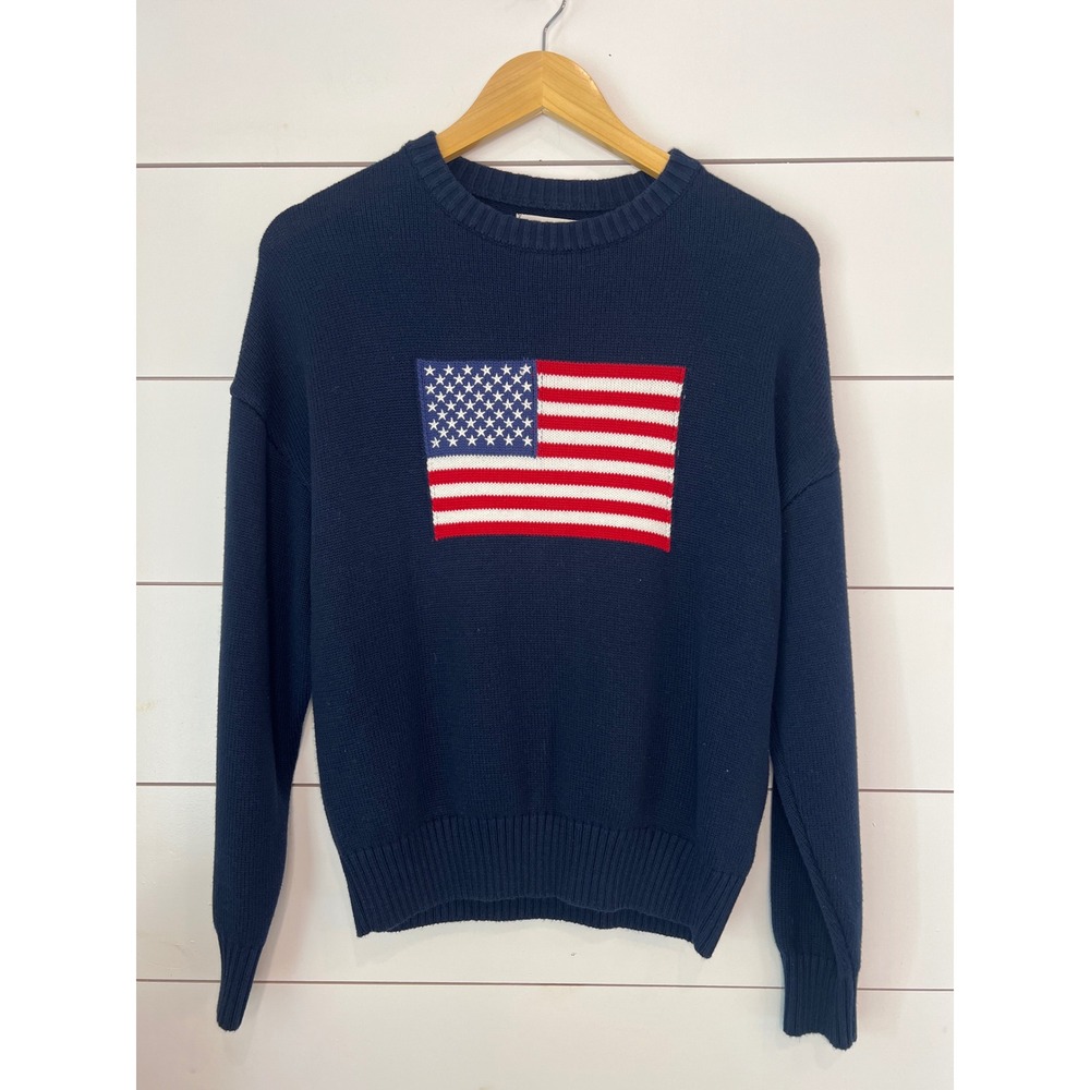 Aeropostale Womens XS Navy Blue American Flag Knit Crewneck Sweater Pullover